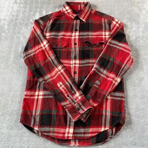 American Eagle Outfitters Flannel Shirt Men Small Red Plaid Athletic Fit Holiday